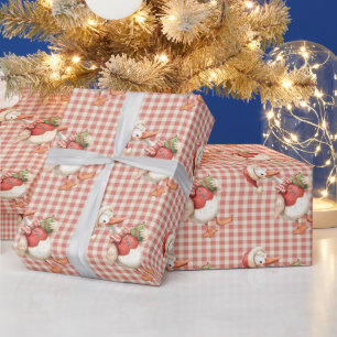 Winter Red Christmas Silly Goose  1st birthday Wrapping Paper