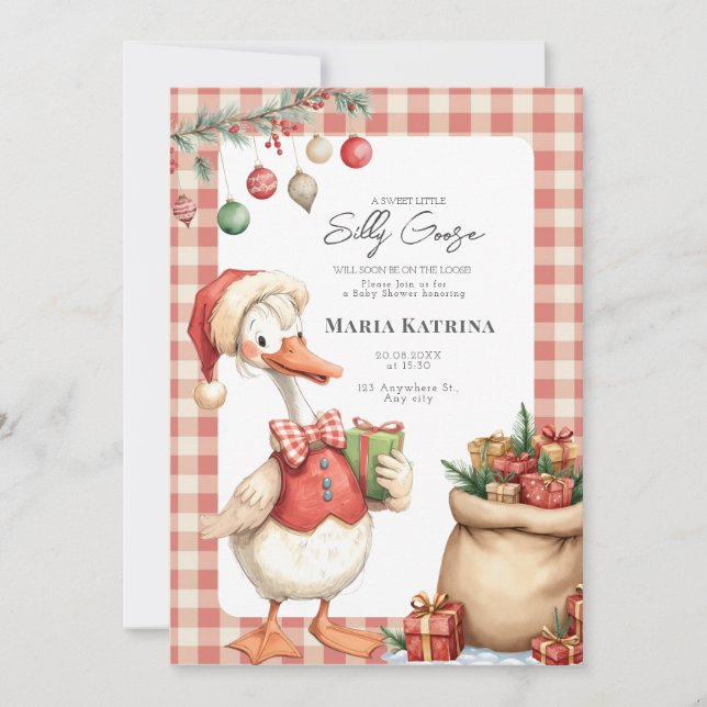 Winter Red Christmas Silly Goose Baby Shower Invitation (Front)