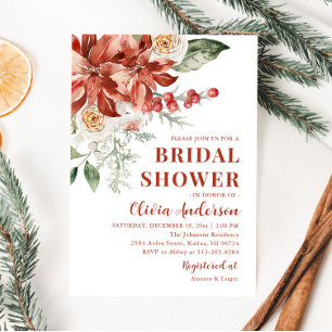 Winter Red Floral Christmas Bridal Shower Invitation
