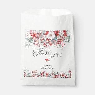 Winter Red Floral Foliage Baby Shower Thank You Favour Bag