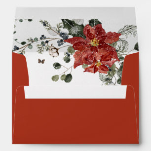 Winter Red Floral Wedding Envelope