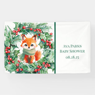 Winter Red Fox Green Berries Baby Shower Welcome Banner