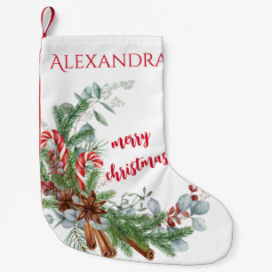 Winter Red Green Christmas Bouquet Monogram Small Christmas Stocking