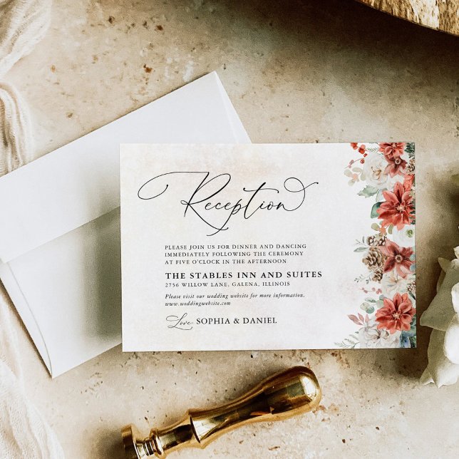 Winter Red Green Pinecone Wedding Reception Card (Creator Uploaded)