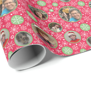 Winter Red Green Snowflake Custom Photo Christmas Wrapping Paper