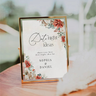 Winter Red Greenery Pinecone Date Night Idea Sign