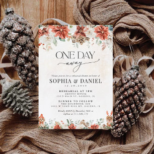 Winter Red Greenery Pinecone Rehearsal Dinner Invitation