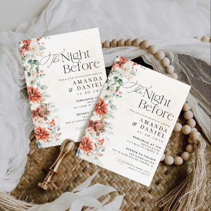 Winter Red Greenery Pinecone Rehearsal Dinner Invitation