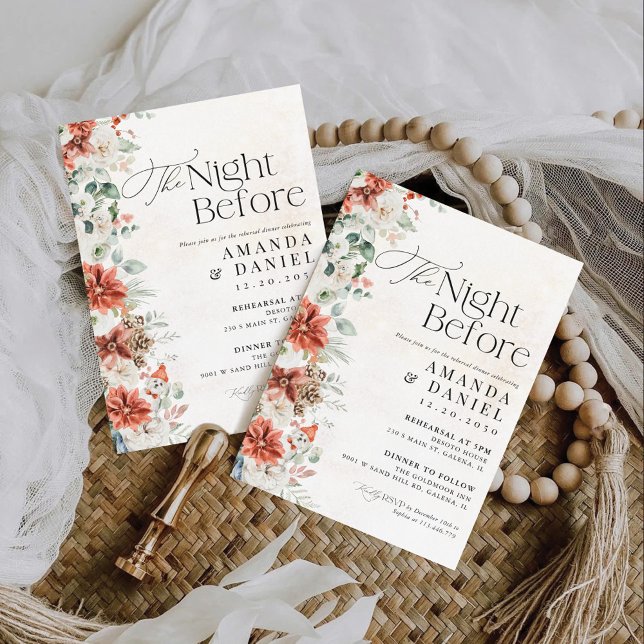 Winter Red Greenery Pinecone Rehearsal Dinner Invitation (Creator Uploaded)