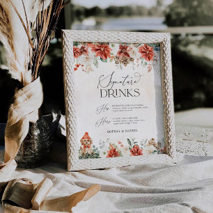 Winter Red Greenery Pinecone Signature Drinks Sign