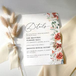 Winter Red Greenery Pinecone Wedding Details Card