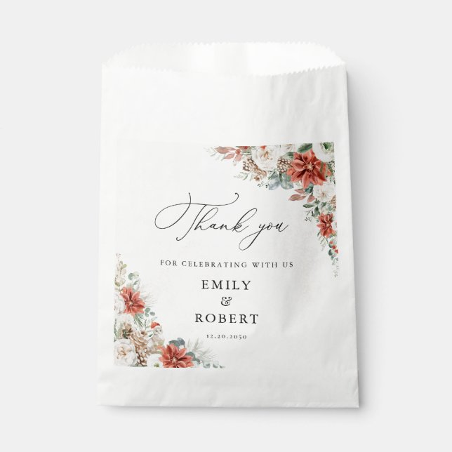 Winter Red Greenery Pinecone Wedding Favour Bags (Front)
