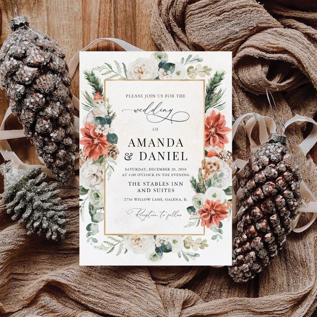 Winter Red Greenery Pinecone Wedding Invitation (Creator Uploaded)