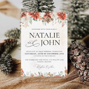Winter Red Greenery Pinecone Wedding Invitation