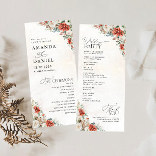 Winter Red Greenery Pinecone Wedding Program