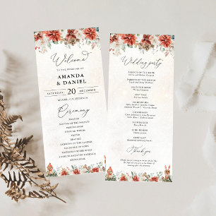 Winter Red Greenery Pinecone Wedding Program