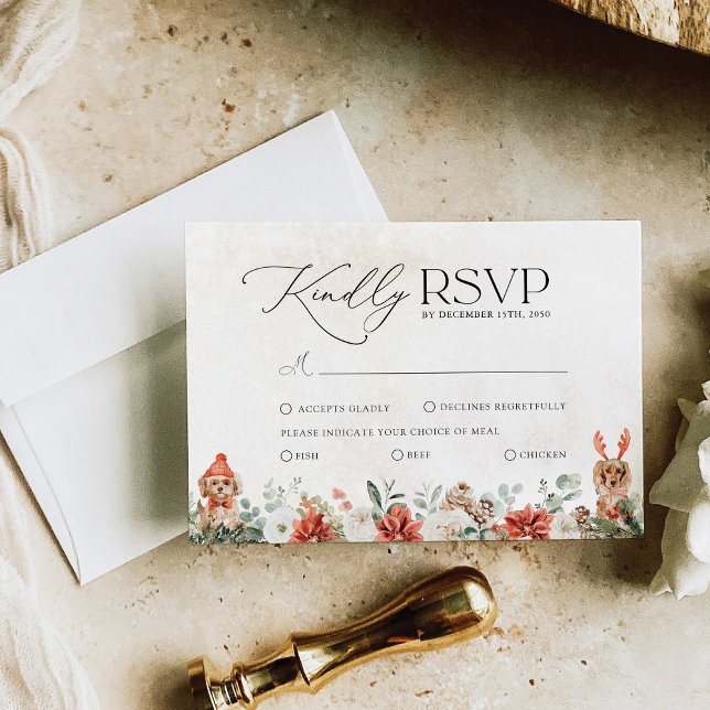 Winter Red Greenery Pinecone Wedding RSVP Card (Creator Uploaded)