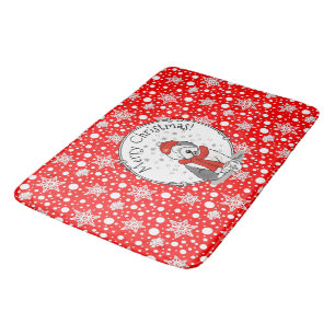 Winter (Red) Old English Sheepdog Gray 1 Holiday Bath Mat
