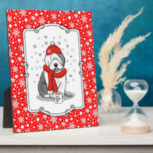 Winter (Red) Old English Sheepdog Gray 1 Holiday Plaque
