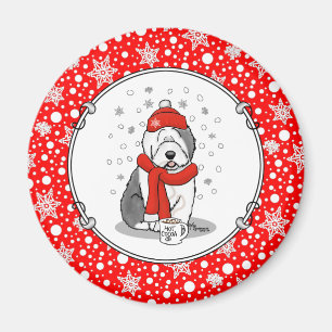 Winter (Red) Old English Sheepdog (Grey 1) Cute Magnet