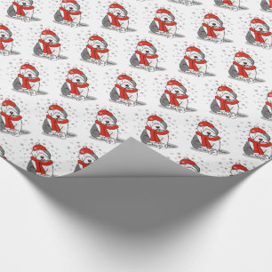 Winter (Red) Old English Sheepdog (Grey 1) Cute Wrapping Paper