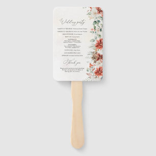 Winter Red Pinecone Wedding Program Hand Fan