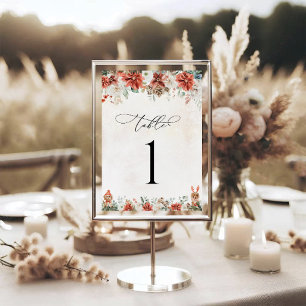 Winter Red Pinecone Wedding Table Number Card