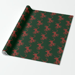 Winter Red Plaid Snowflakes Christmas Deer Wrapping Paper