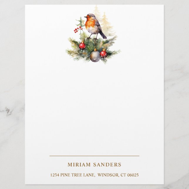 Winter Red Robin Christmas Letterhead (Front)