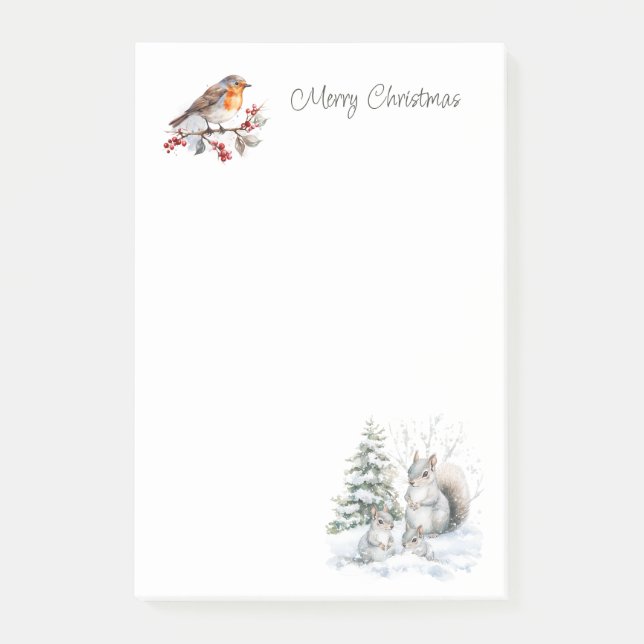 Winter Red Robin Squirrel Christmas   Post-it Notes (Front)