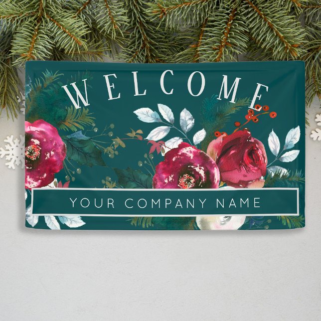 Winter Red Roses Christmas Corporate Party Welcome Banner (Creator Uploaded)
