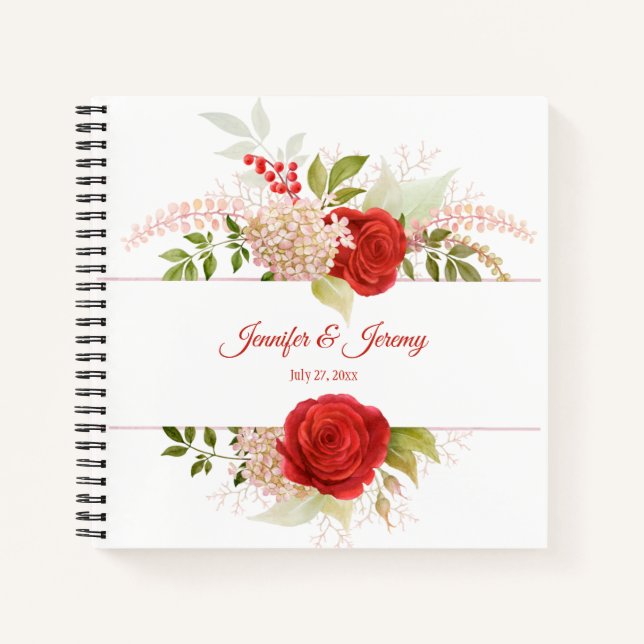Winter Red Roses & Greenery Wedding Guest Book | (Front)