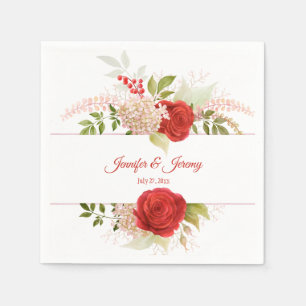Winter Red Roses & Greenery Wedding   Napkin