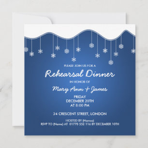 Winter Rehearsal Dinner Snowflake Decoration Blue Invitation