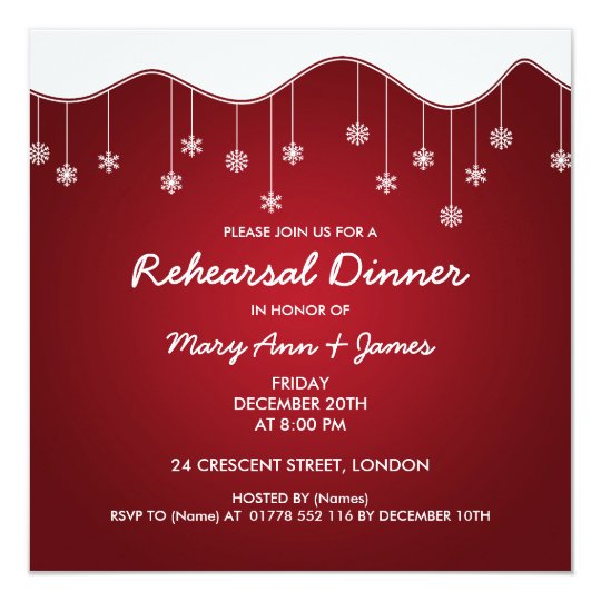 Winter Rehearsal Dinner Snowflake Decoration Red Card