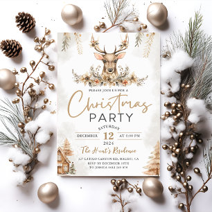 Winter Reindeer Floral Christmas Party Invitation