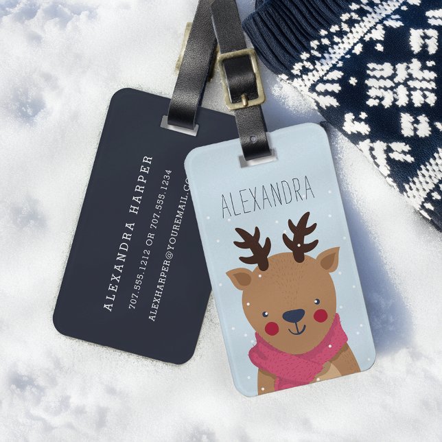 Winter Reindeer Personalised Bag Tag | Sky (Creator Uploaded)