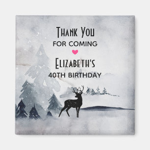 Winter Reindeer Rustic Grey Watercolor Birthday Magnet