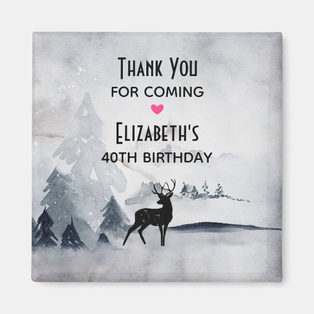 Winter Reindeer Rustic Grey Watercolor Birthday Magnet (Front)