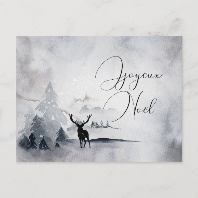 Winter Reindeer Rustic Grey Watercolor Postcard (Front)