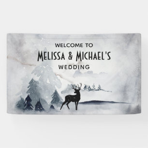 Winter Reindeer Rustic Grey Watercolor Wedding Banner