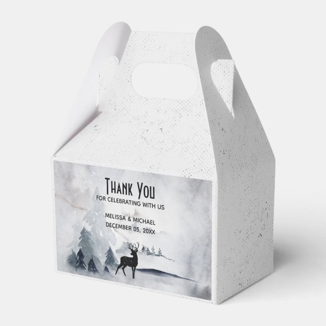 Winter Reindeer Rustic Grey Watercolor Wedding Favour Box (Front Side)