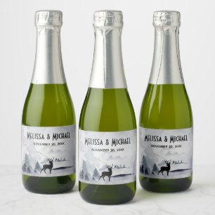 Winter Reindeer Rustic Grey Watercolor Wedding Sparkling Wine Label