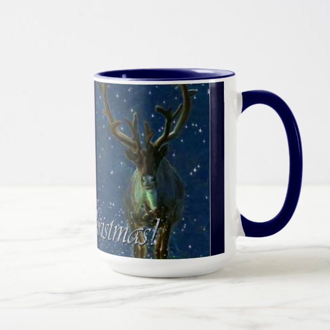 Winter Reindeer, Snow & Merry Christmas Design Mug (Right)