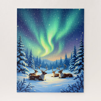 Winter Reindeer Under the Northern Lights Jigsaw Puzzle
