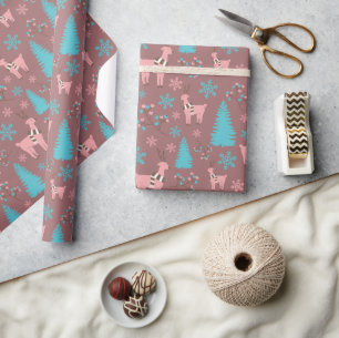 Winter Reindeers Pine Trees Snowflakes Seamless Wrapping Paper