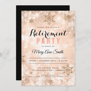 Winter Retirement Party Rose Gold Sparkles Invitation