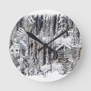 Winter Retreat - Alpine Village Round Clock