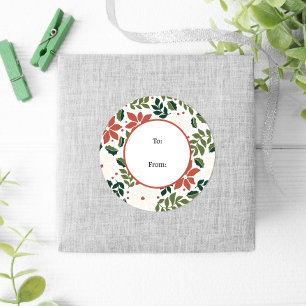 Winter Retro Floral Poinsettia Christmas Classic Round Sticker