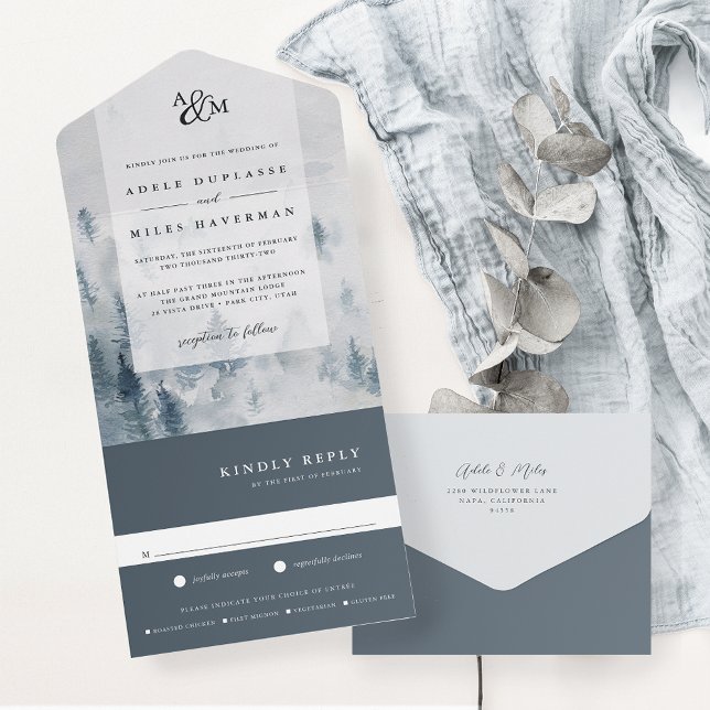 Winter Reverie Monogram Wedding All In One Invitation (Creator Uploaded)